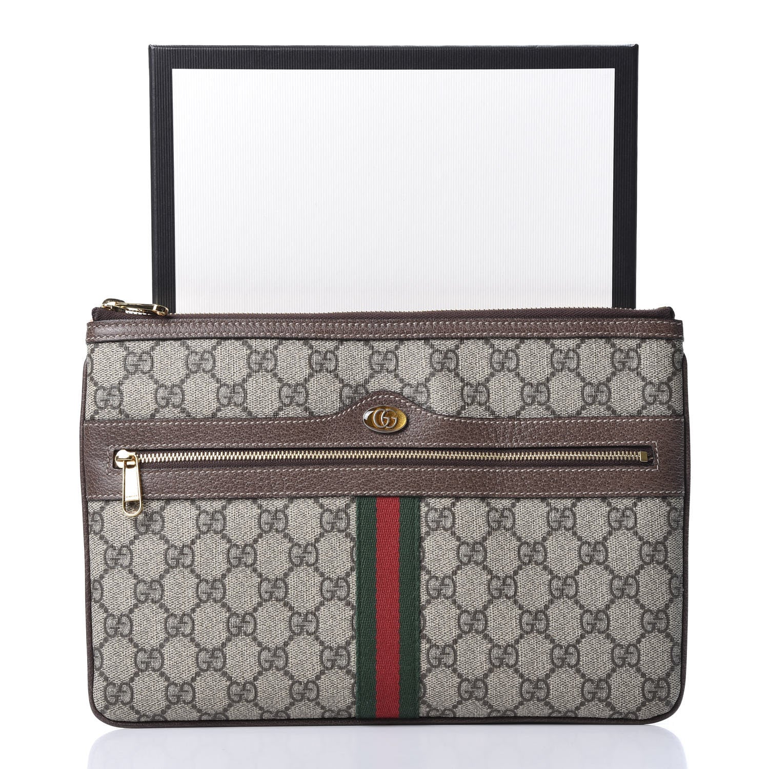 Gucci GG Supreme Monogram Large Ophidia Pouch Clutch Brown 10 of 10