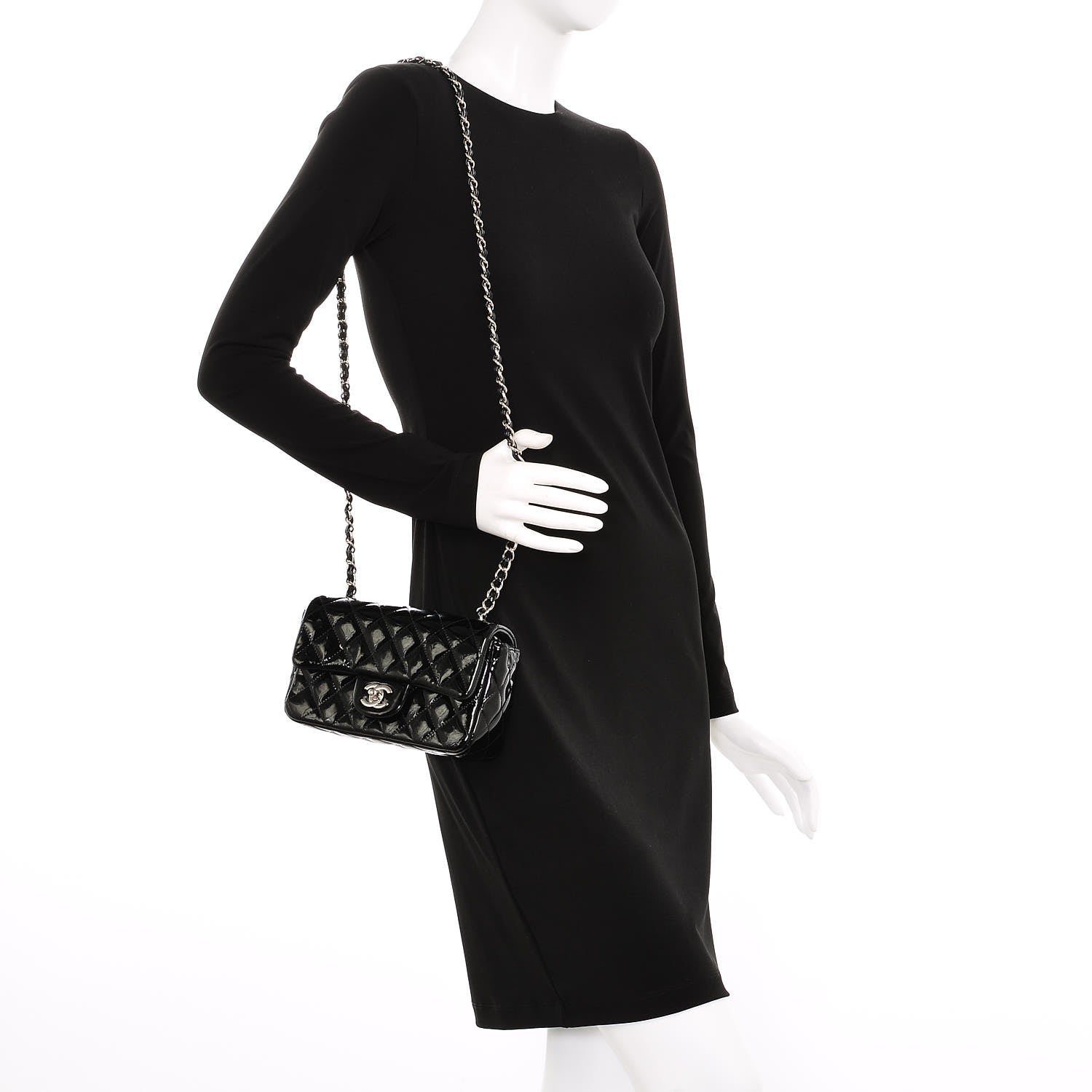 Chanel Patent Calfskin Quilted Mini Rectangular Flap Black 2 of 8