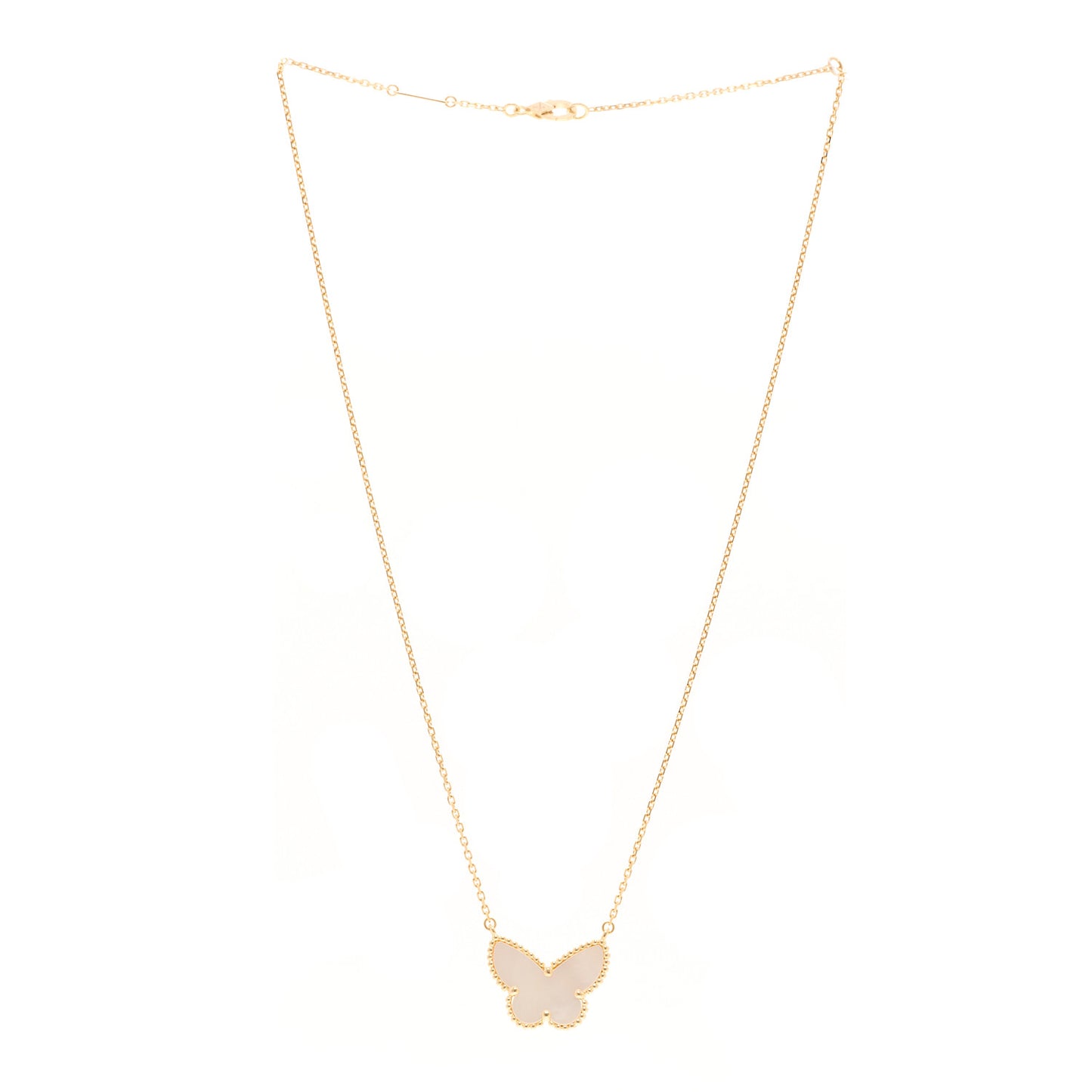 18K Yellow Gold Mother of Pearl Lucky Alhambra Butterfly Pendant Necklace