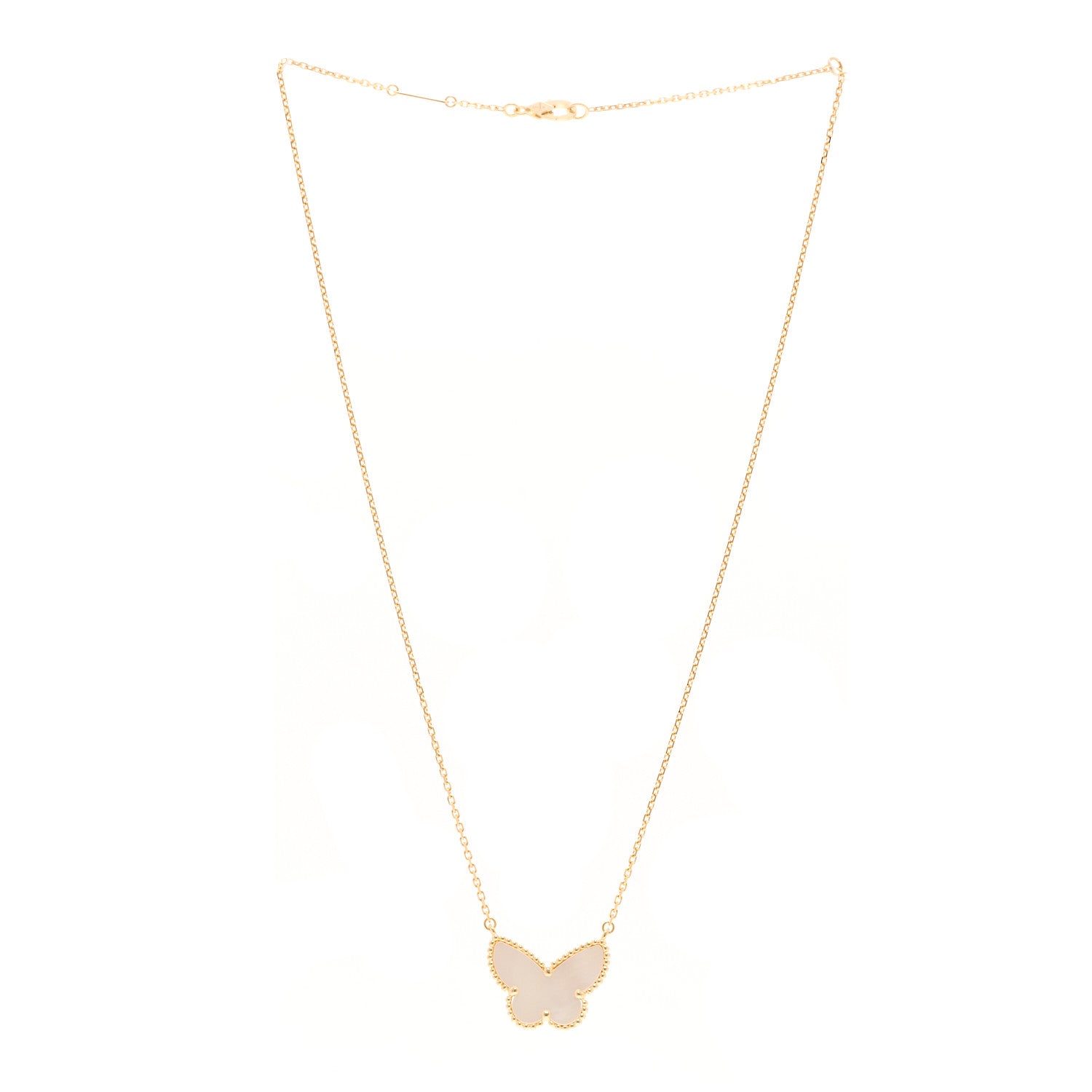 Van Cleef & Arpels 18K Yellow Gold Mother of Pearl Lucky Alhambra Butterfly Pendant Necklace 3 of 5