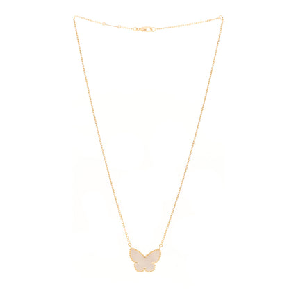 Van Cleef & Arpels 18K Yellow Gold Mother of Pearl Lucky Alhambra Butterfly Pendant Necklace 3 of 5