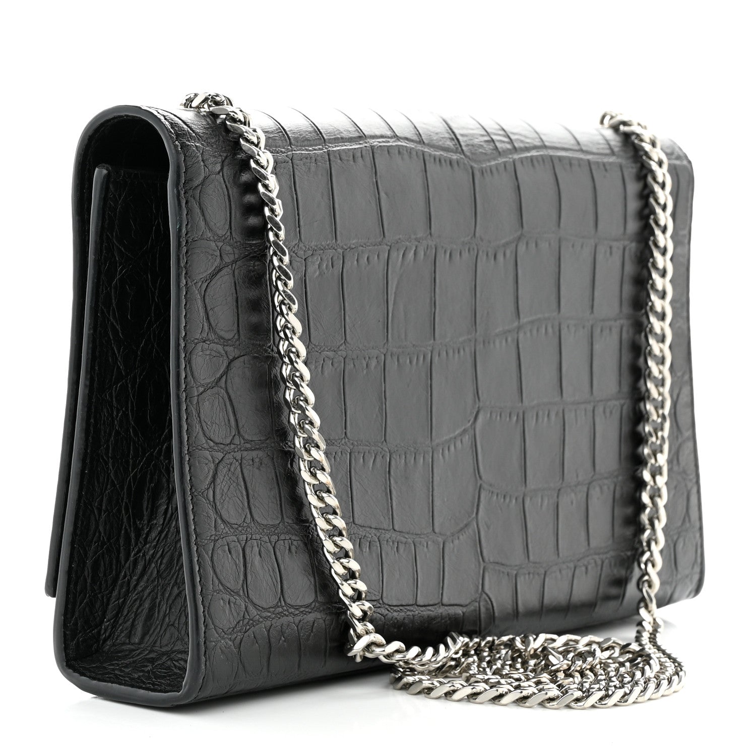 Saint Laurent Calfskin Crocodile Embossed Medium Classic Monogram Kate Tassel Satchel Black 3 of 9