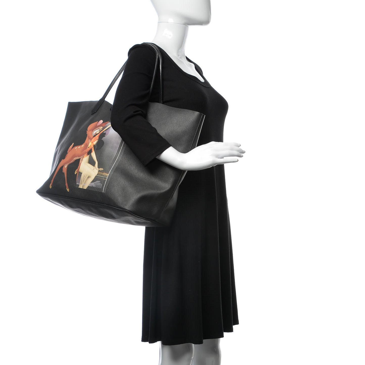 Textured Coated Canvas Bambi Print Large Antigona Tote Black