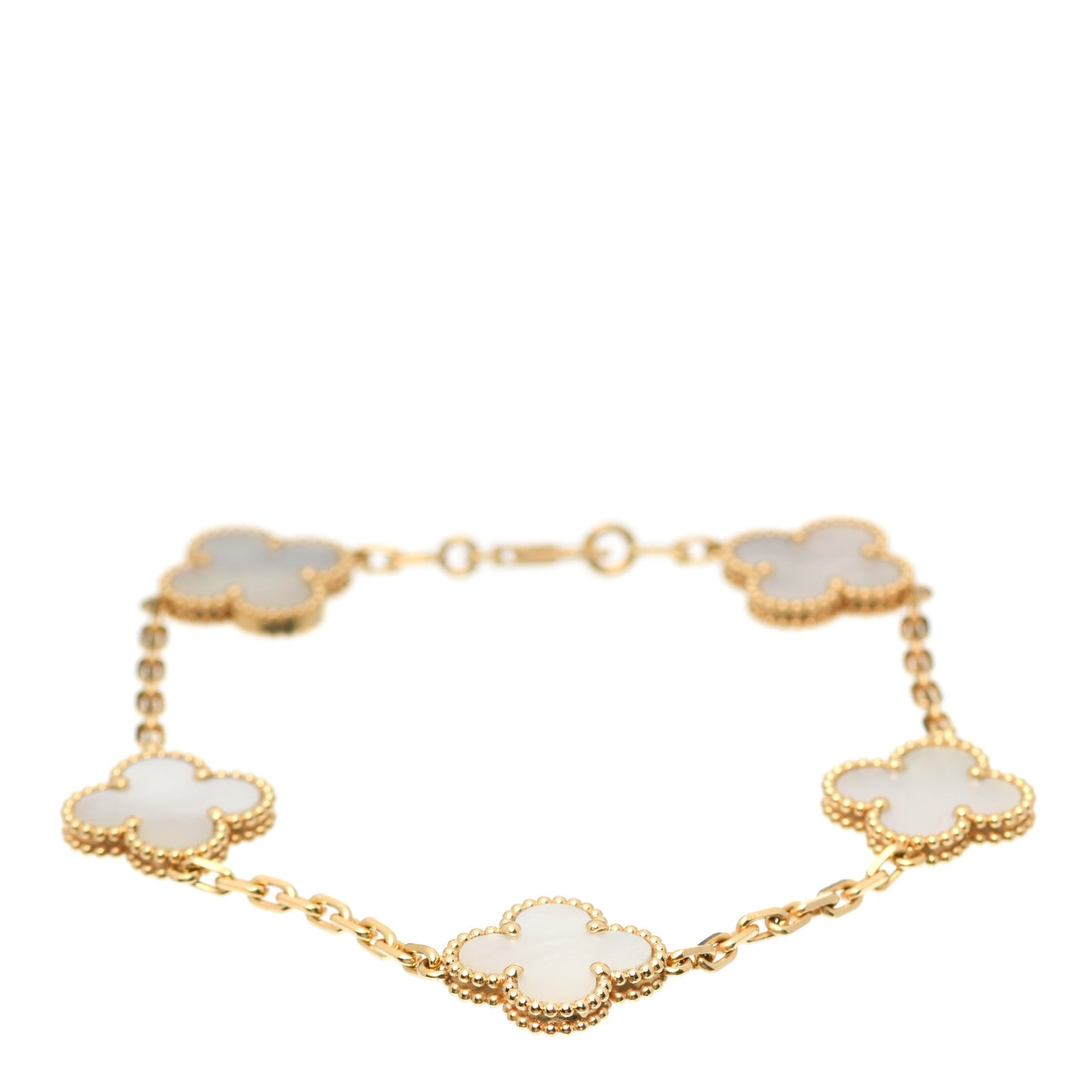 18K Yellow Gold Mother of Pearl 5 Motifs Vintage Alhambra Bracelet