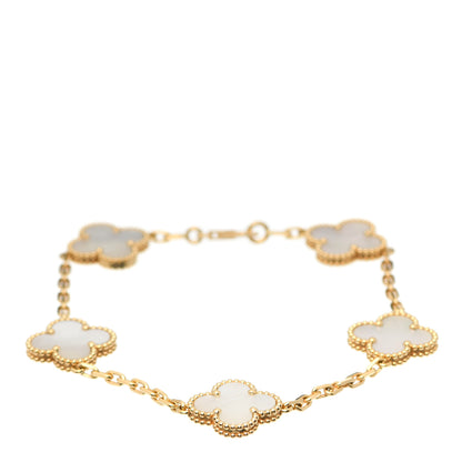 Van Cleef & Arpels 18K Yellow Gold Mother of Pearl 5 Motifs Vintage Alhambra Bracelet 1 of 7