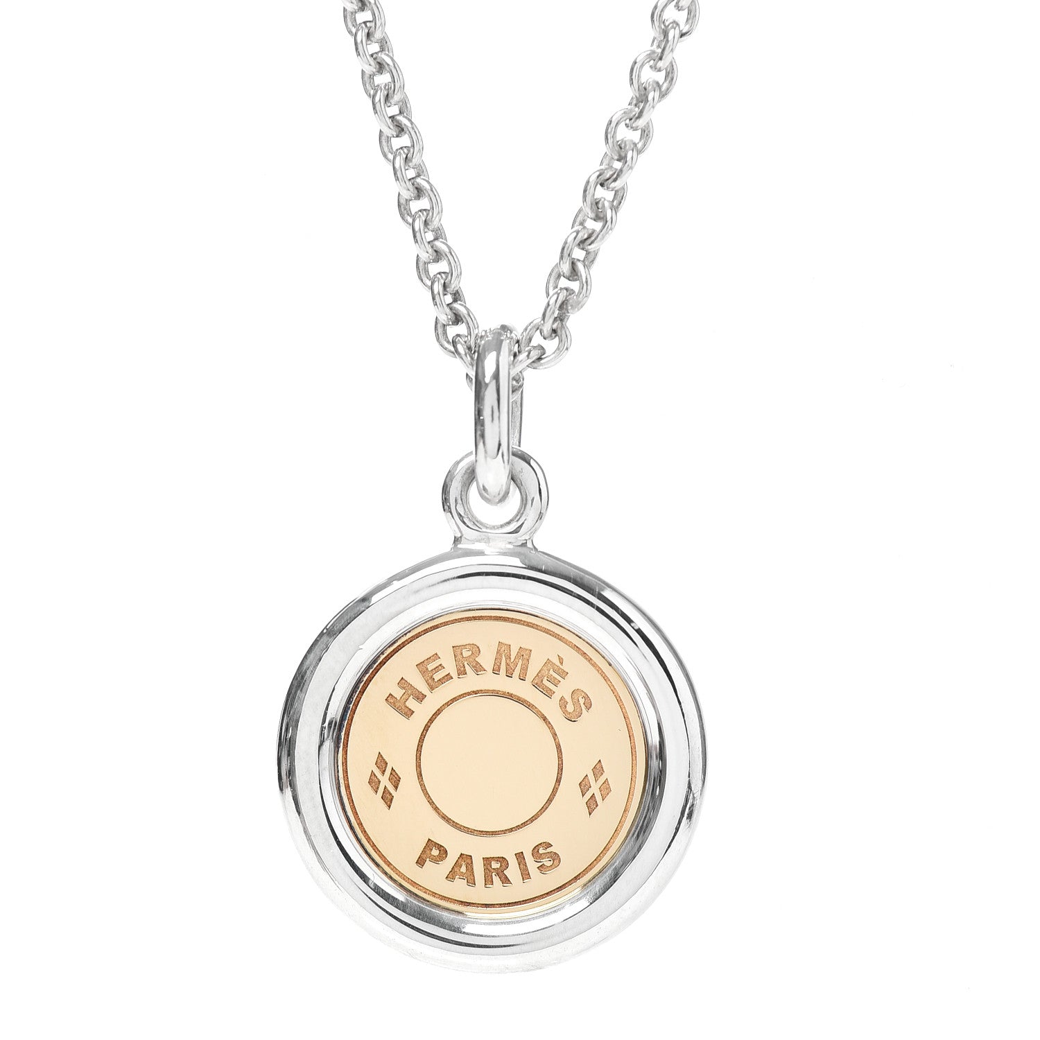 Hermes Sterling Silver 18K Yellow Gold Sellier Pendant Necklace 4 of 5
