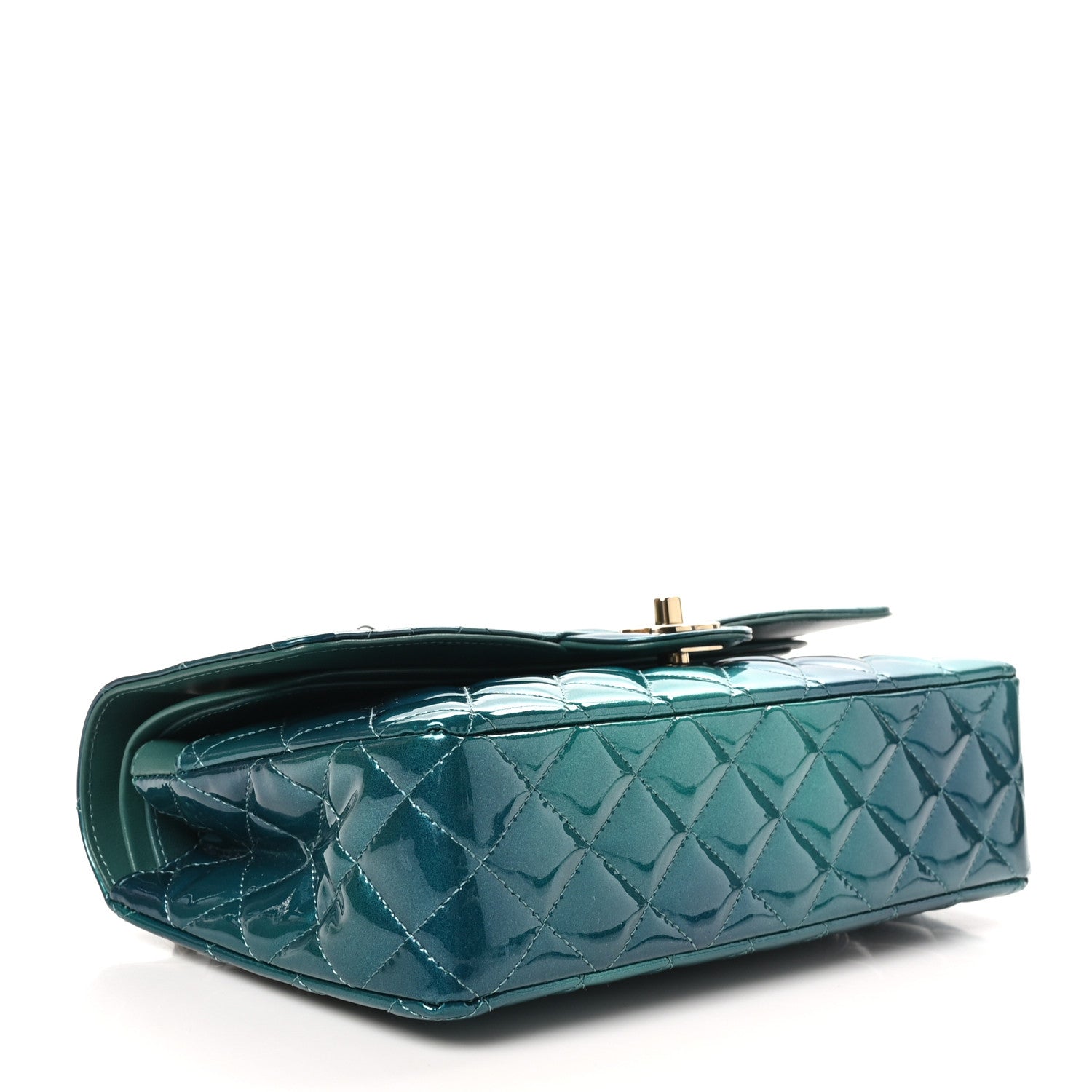Chanel Shaded Patent Calfskin Quilted Medium Double Flap Green Blue 4 of 10