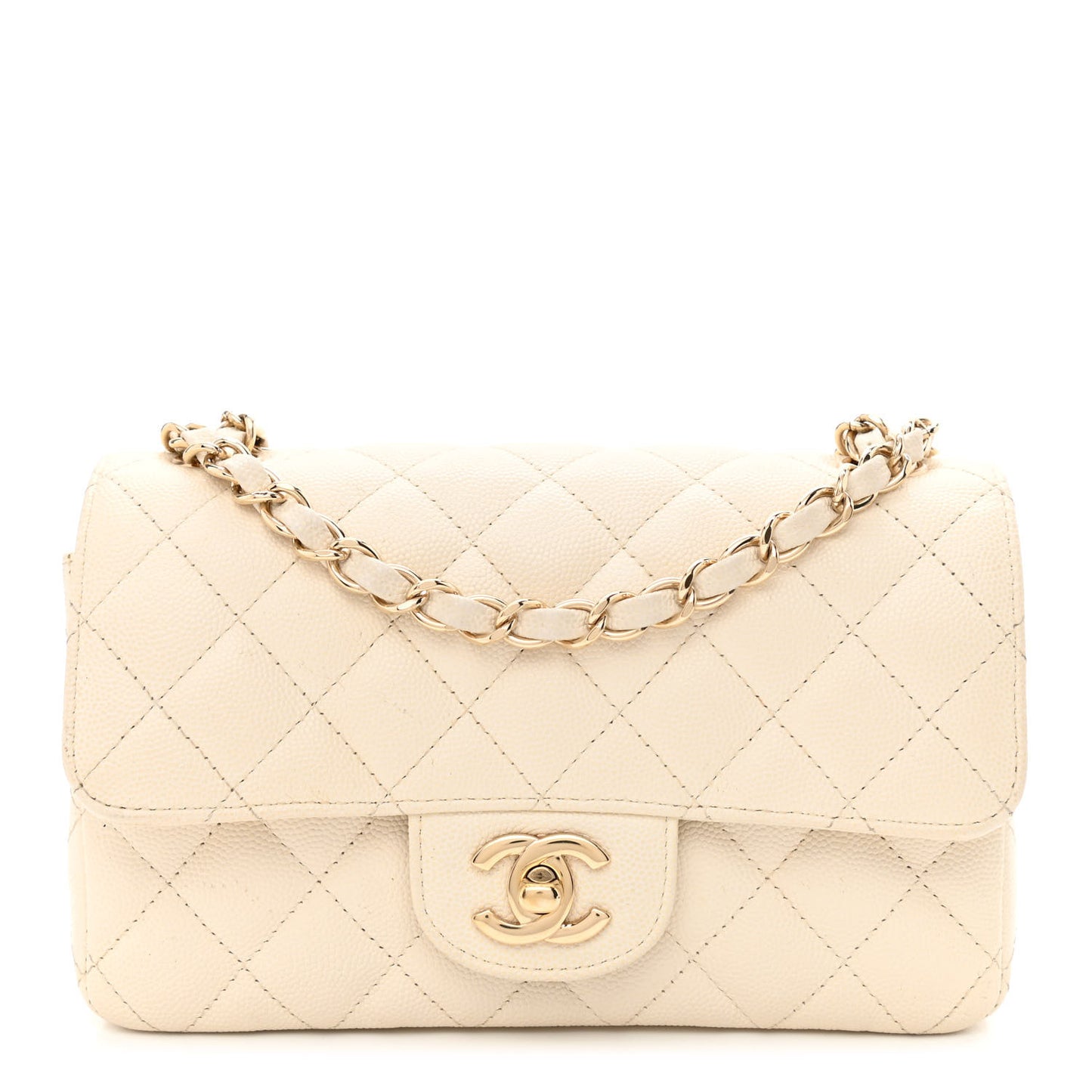 Caviar Quilted Mini Rectangular Flap White