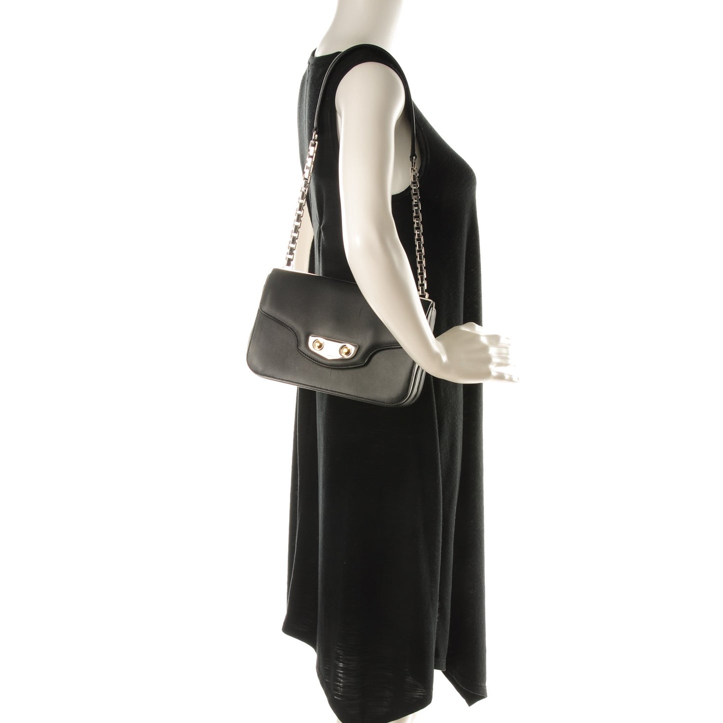 Calfskin Small Classic Hardware Neo Chain Shoulder Bag Black