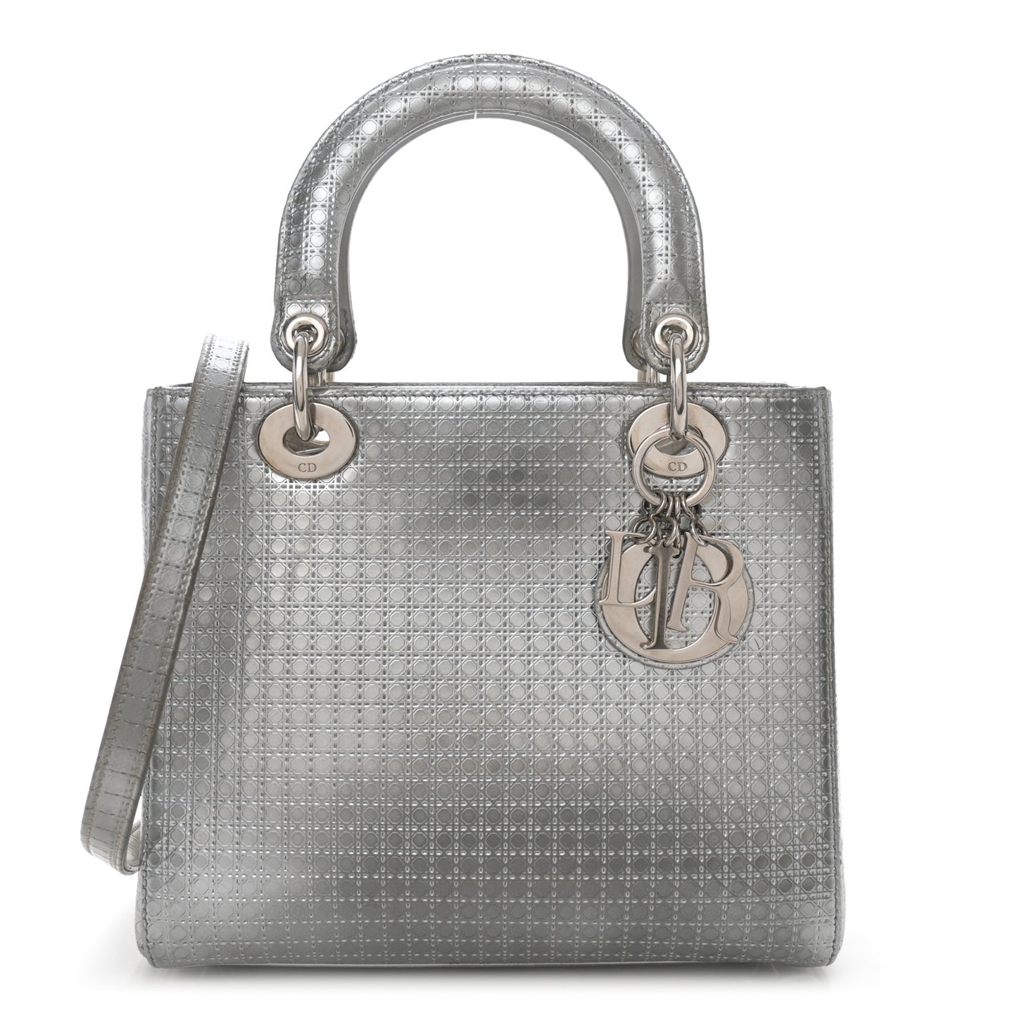 Metallic Patent Micro-Cannage Medium Lady Dior Silver