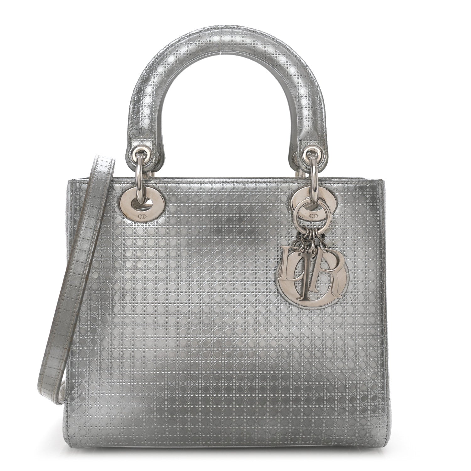 Christian Dior Metallic Patent Micro-Cannage Medium Lady Dior Silver 1 of 13