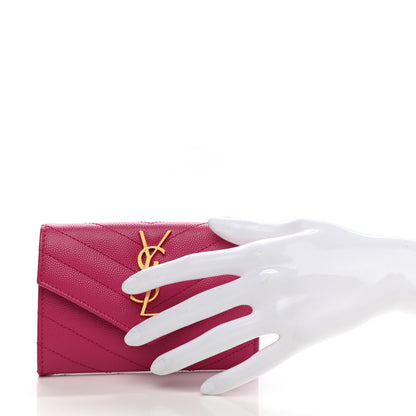 Saint Laurent Grain De Poudre Matelasse Chevron Small Monogram Envelope Wallet Fuxia Couture 2 of 8