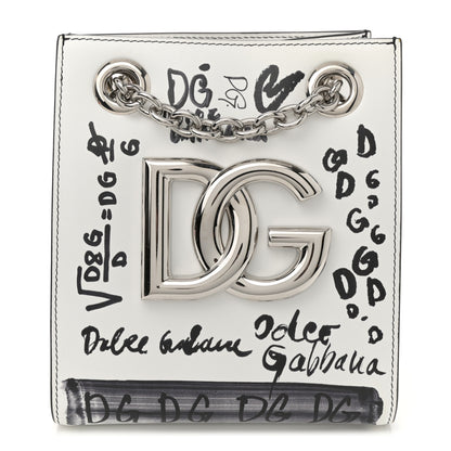 Dolce & Gabbana Calfskin DG Graffiti Print Chain Shoulder Bag White Black 1 of 10