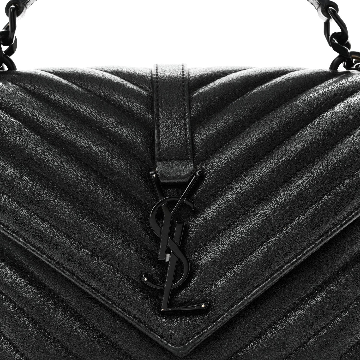 Saint Laurent Sheepskin Matelasse Chevron Monogram Monochrome Medium College Bag Black 8 of 10