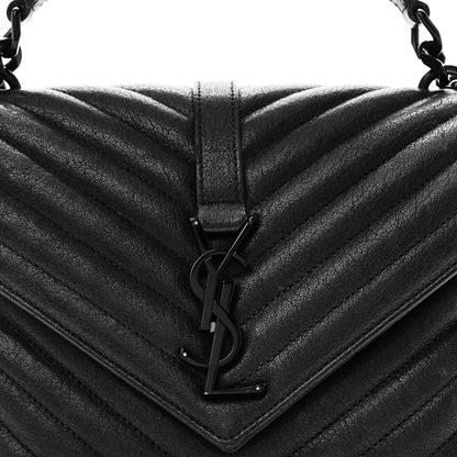 Saint Laurent Sheepskin Matelasse Chevron Monogram Monochrome Medium College Bag Black 8 of 10