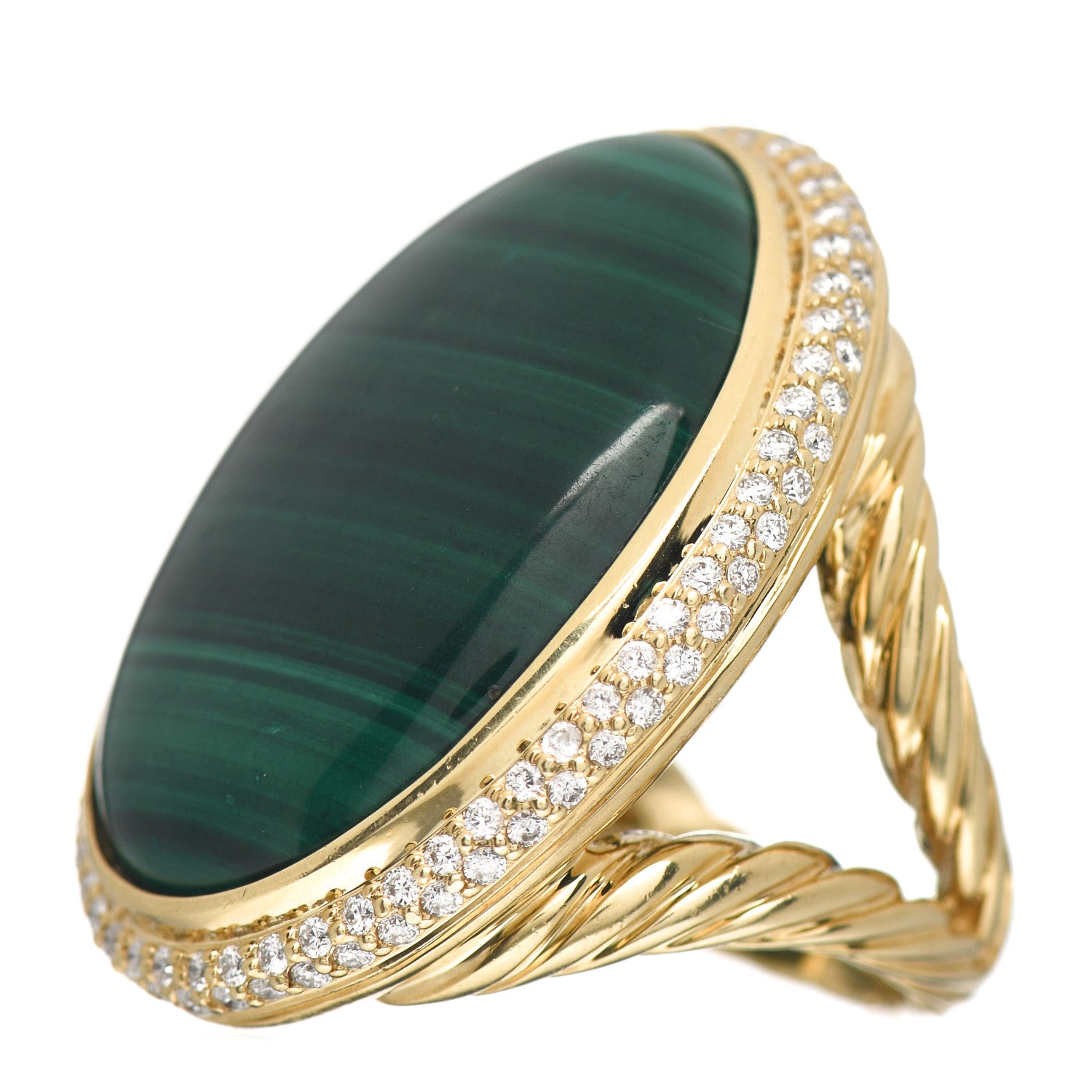 David Yurman 18K Yellow Gold Diamond Malachite Oval Signature Ring 54 7 3 of 5