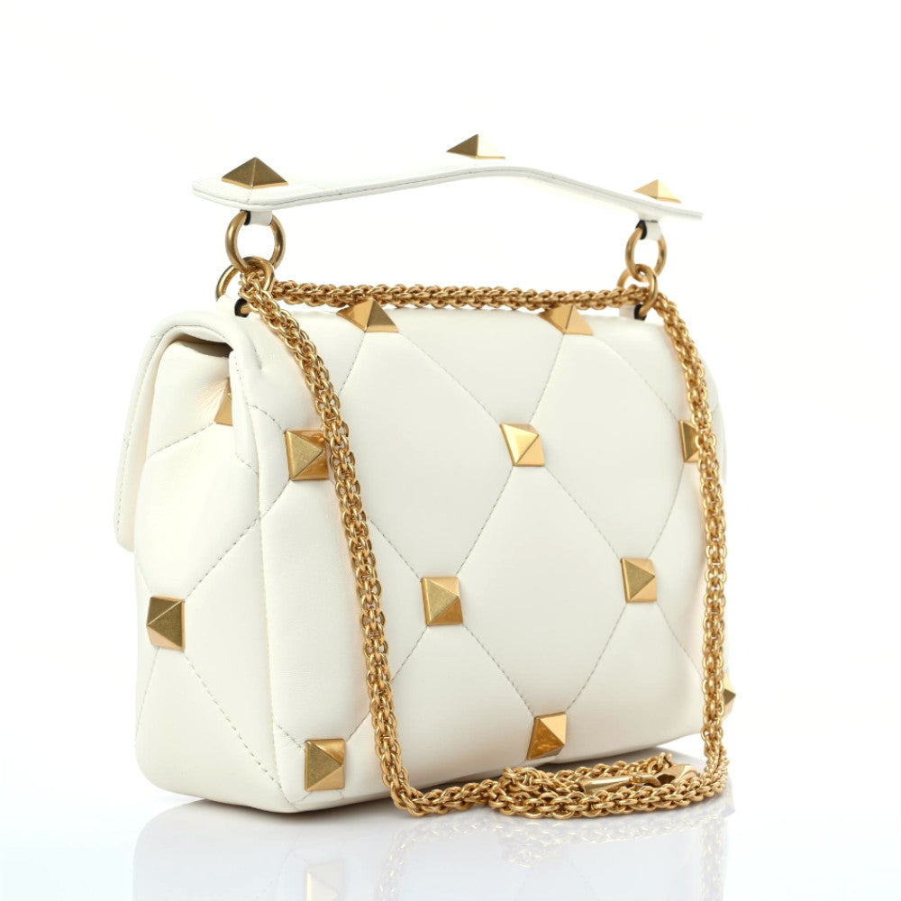 Nappa Large Roman Stud Shoulder Bag Ivory