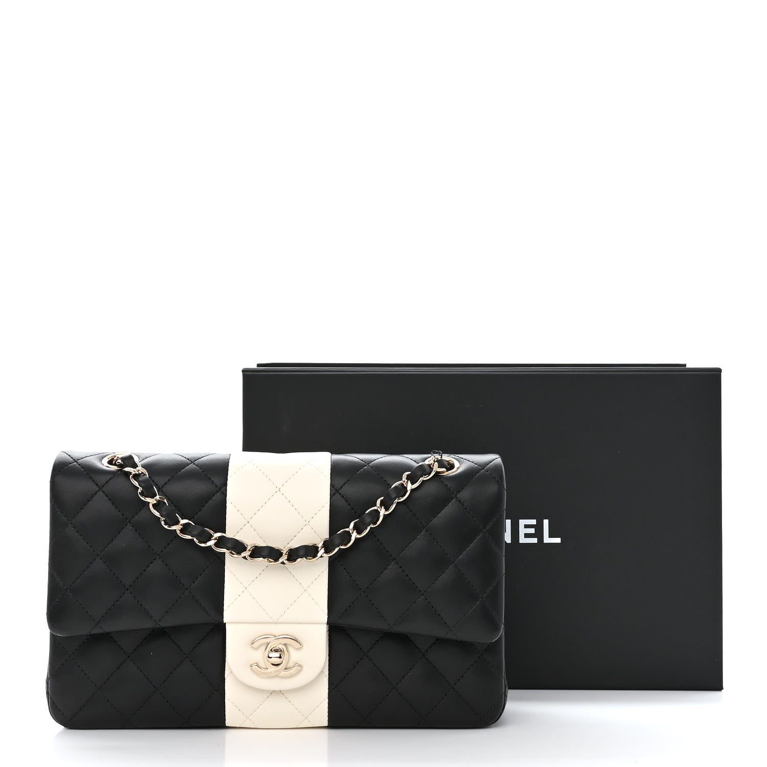 Chanel Lambskin Quilted Medium Double Flap Black White 11 of 11