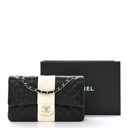 Chanel Lambskin Quilted Medium Double Flap Black White 11 of 11