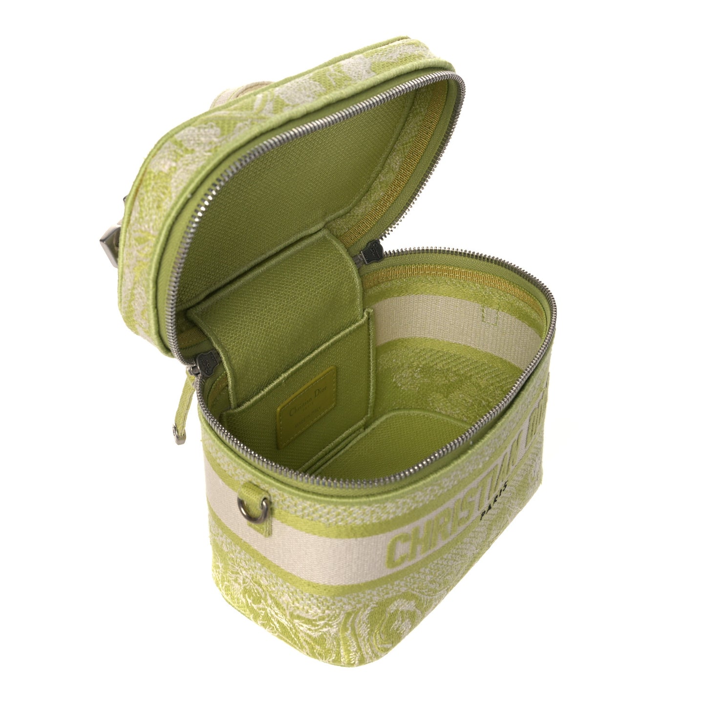 Canvas Embroidered Toile De Jouy Small Travel Vanity Case Green