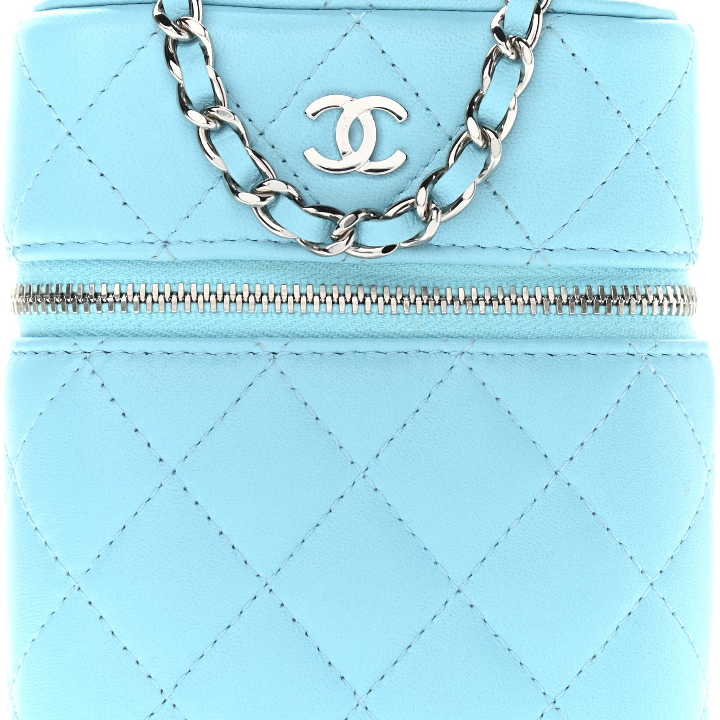 Lambskin Quilted Phone Holder With Chain Neon Blue