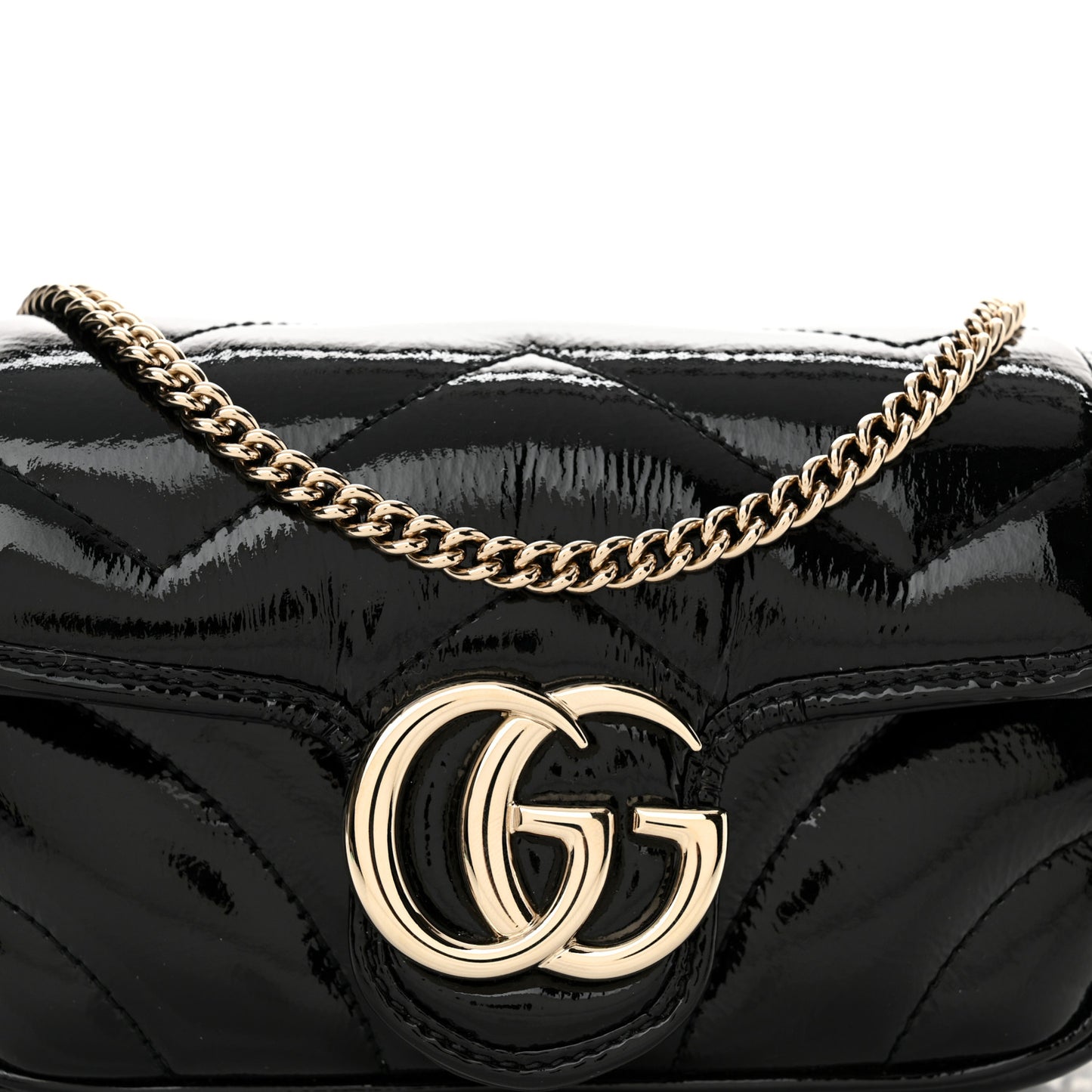 Patent Lambskin Matelasse Super Mini GG Marmont Shoulder Bag Black