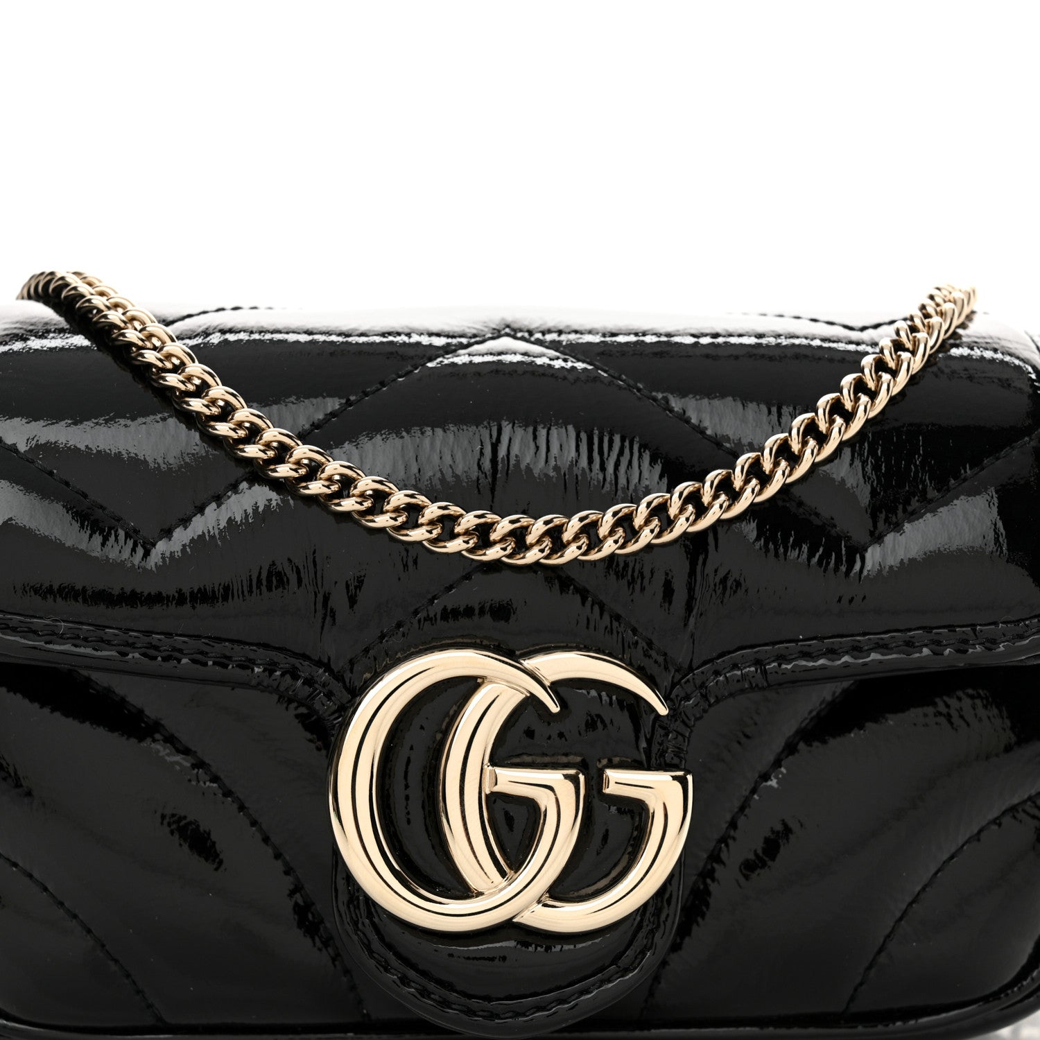 Gucci Patent Lambskin Matelasse Super Mini GG Marmont Shoulder Bag Black 8 of 11