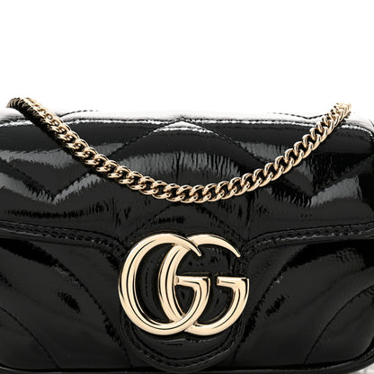 Gucci Patent Lambskin Matelasse Super Mini GG Marmont Shoulder Bag Black 8 of 11