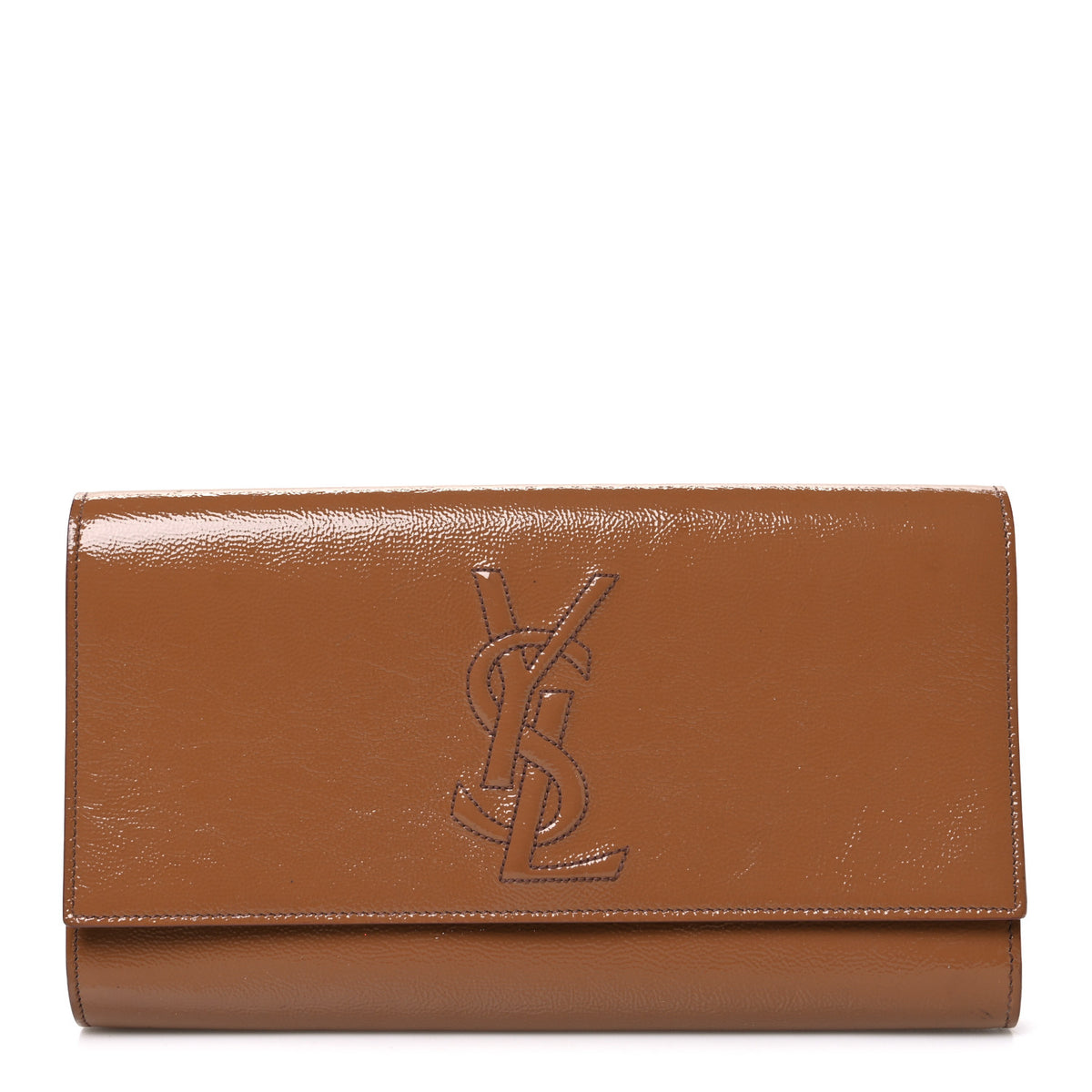 Textured Patent Calfskin Monogram Large Belle De Jour Clutch Beige