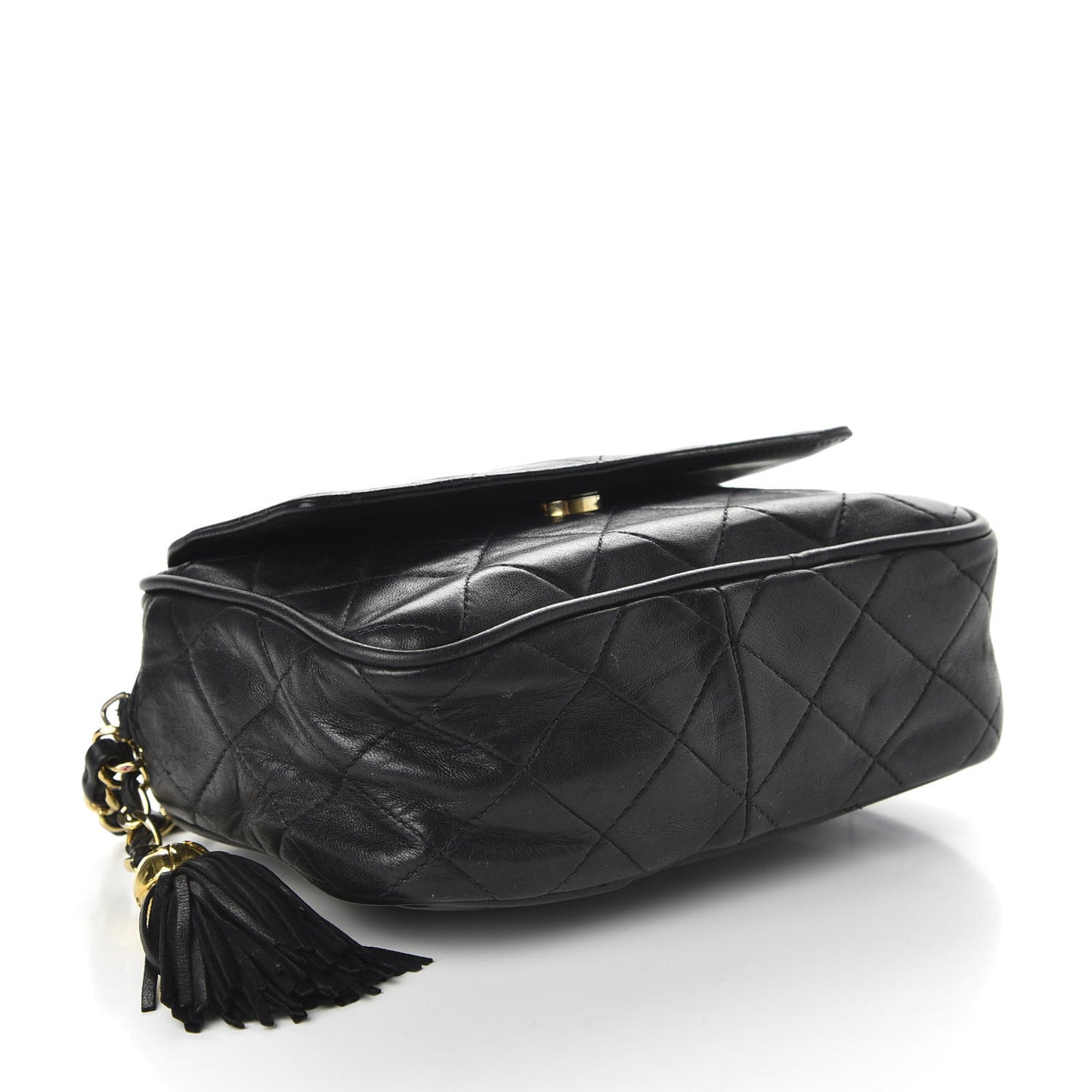 Lambskin Quilted CC Tassel Camera Case Black