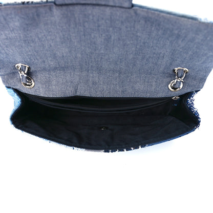 Chanel Denim Tweed Patchwork Jumbo Single Flap Blue 5 of 12