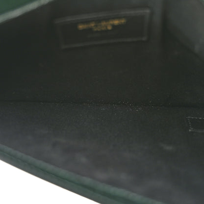 Saint Laurent Calfskin Crocodile Embossed Uptown Monogram Clutch Dark Green 5 of 10