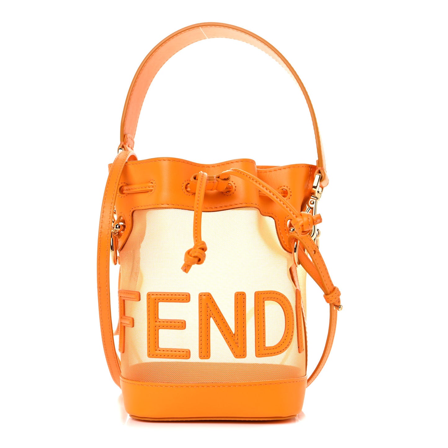 Mesh Vitello King F is Fendi Logo Embroidered Mini Mon Tresor Bucket Bag Aranciata Clementime