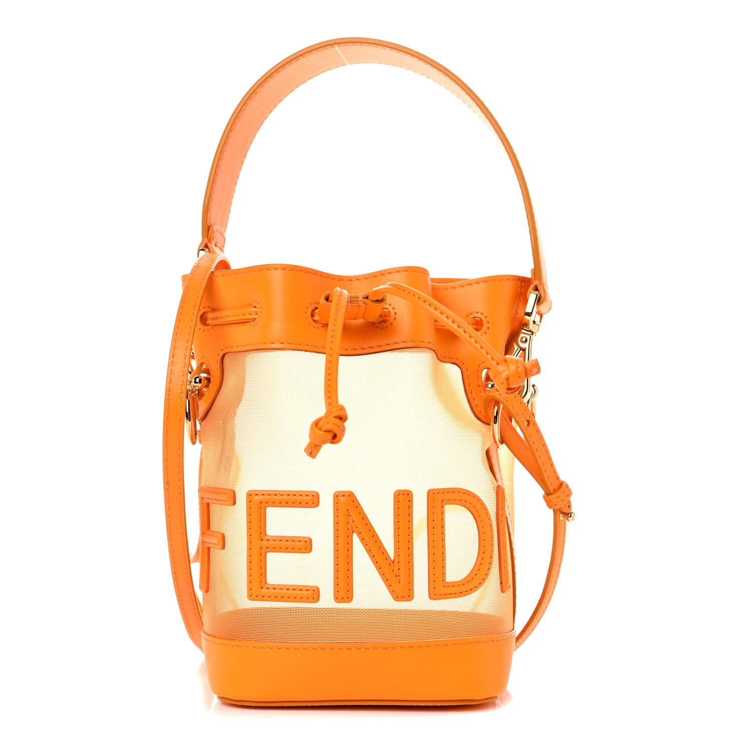 Fendi Mesh Vitello King F is Fendi Logo Embroidered Mini Mon Tresor Bucket Bag Aranciata Clementime 1 of 8