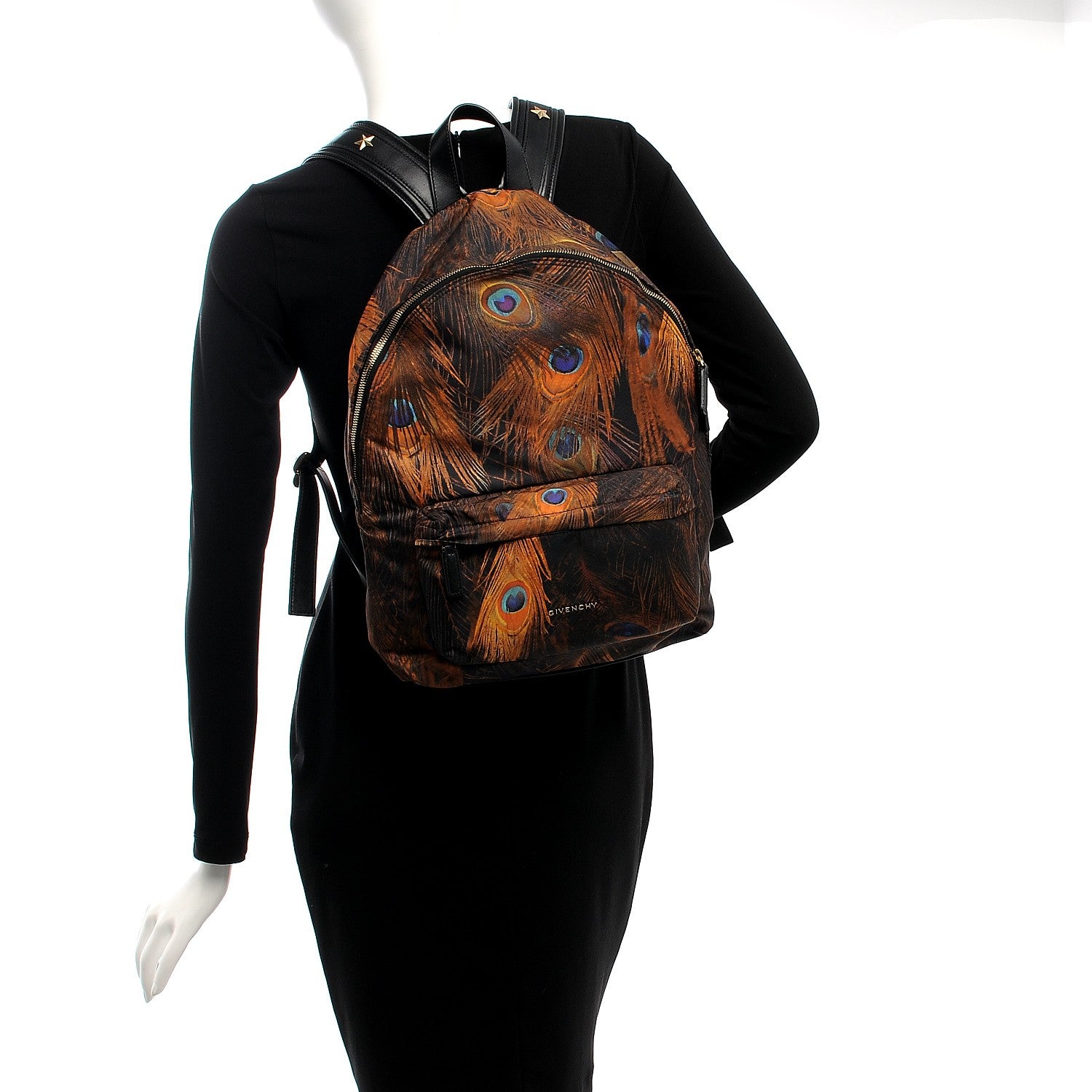 Givenchy Nylon Calfskin Peacock Print Backpack Brown 2 of 8