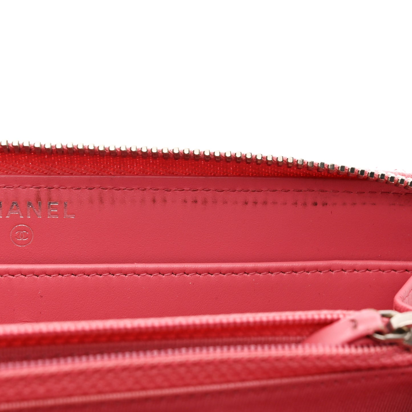 Caviar Chevron Large Gusset Zip Around Wallet Pink