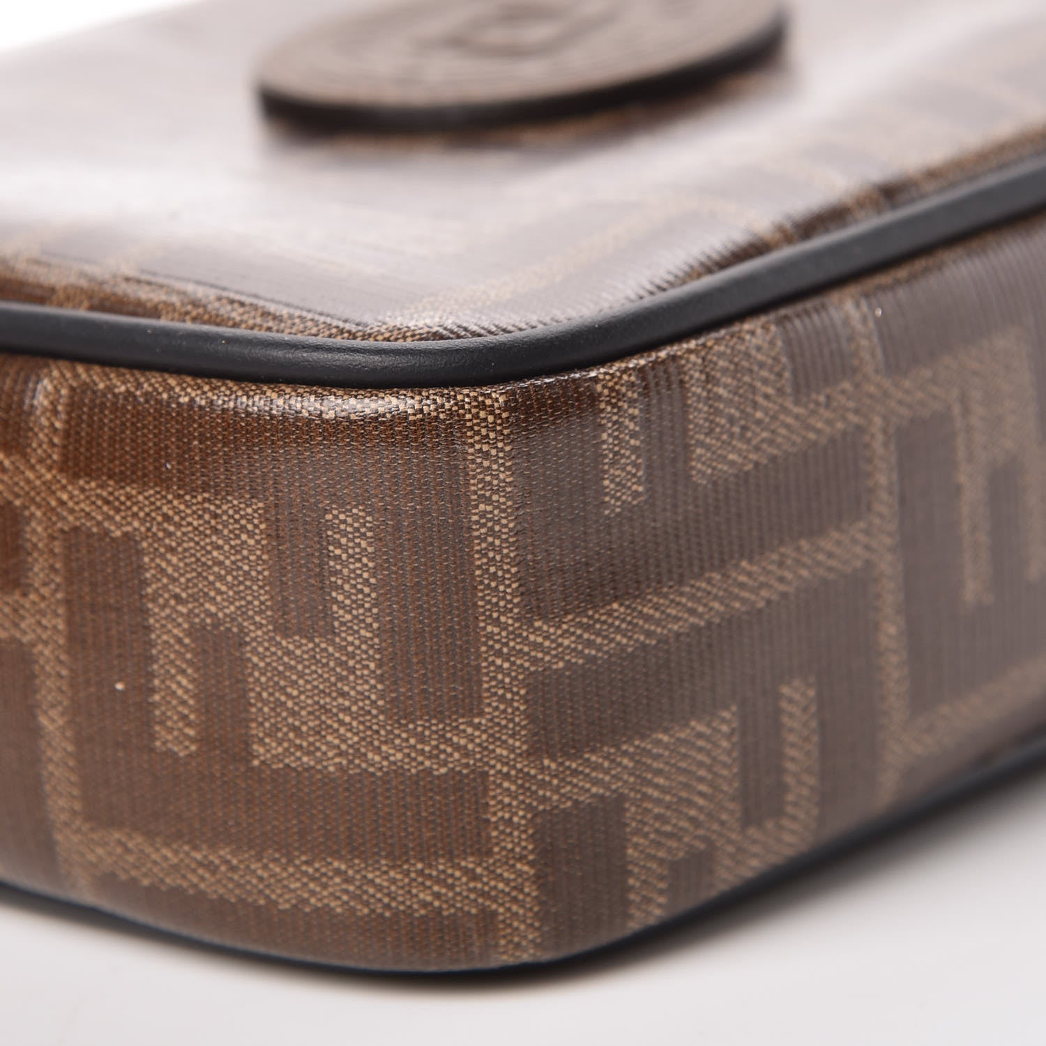 Fendi Glazed Fabric Vitello Century FF 1974 Stamp Patch Small Crossbody Messenger Mogano Panna Black 9 of 9
