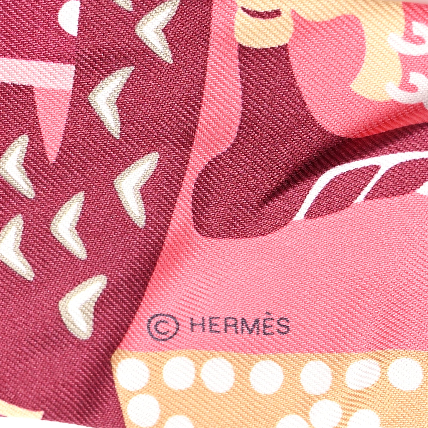 Hermes Silk Fantaisie D' Etriers Twilly Rose Vif Prune Beige 3 of 4