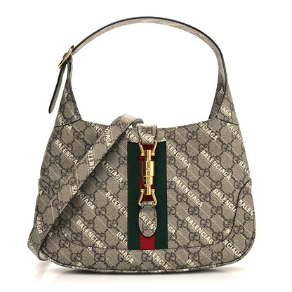 Gucci X BALENCIAGA GG Supreme Monogram Striped Logo Print Web Small Jackie 1961 Hobo Beige Ebony Mystic White 1 of 10