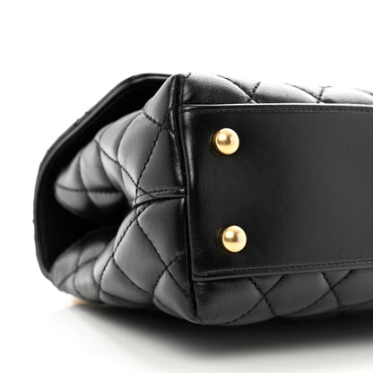 Chanel Calfskin Quilted Mini Logo Coco Handle Flap Black 9 of 10