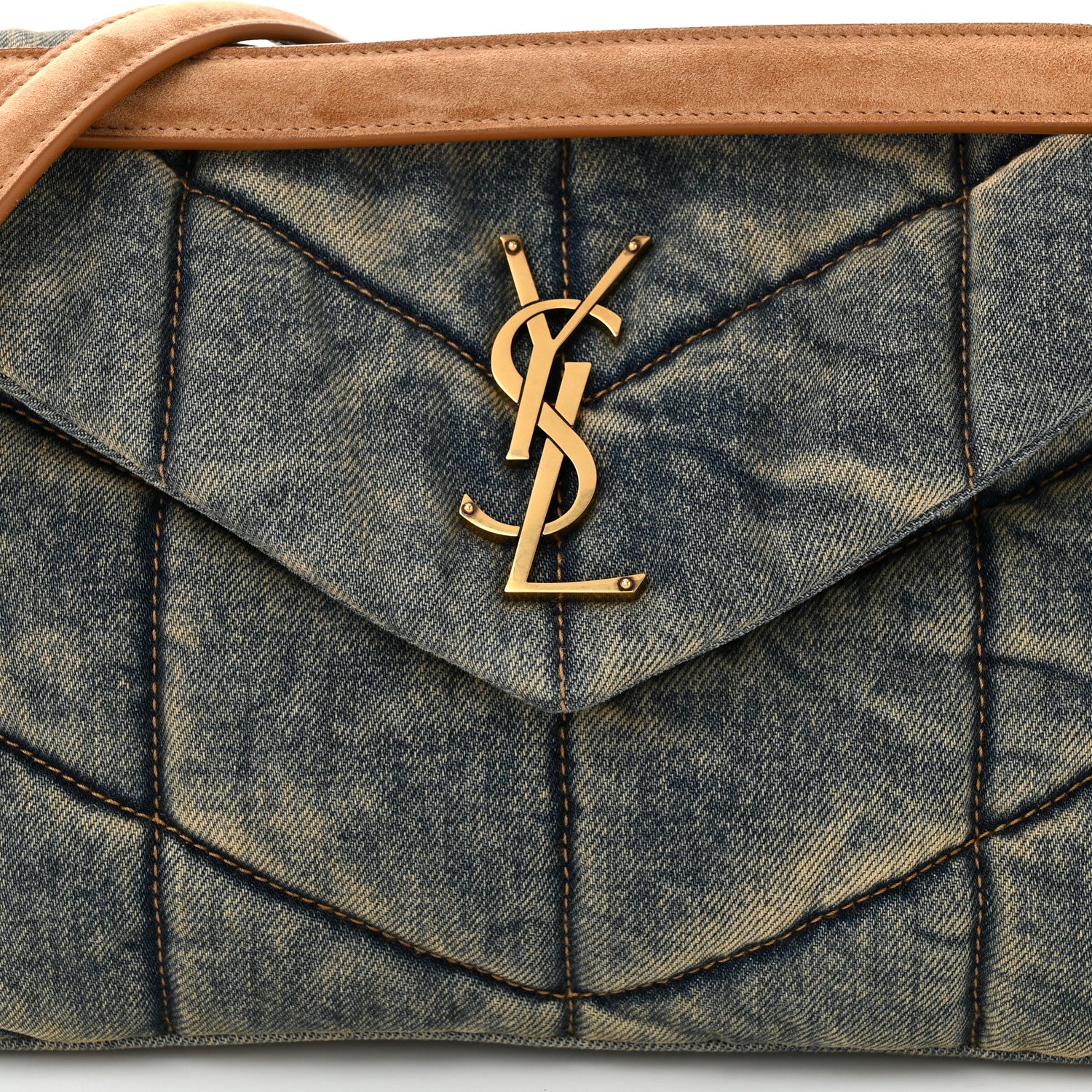 Saint Laurent Denim Quilted Small Loulou Puffer Monogram Chain Satchel Rodeo Blue Cinnamon 8 of 10