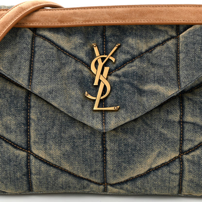 Saint Laurent Denim Quilted Small Loulou Puffer Monogram Chain Satchel Rodeo Blue Cinnamon 8 of 10