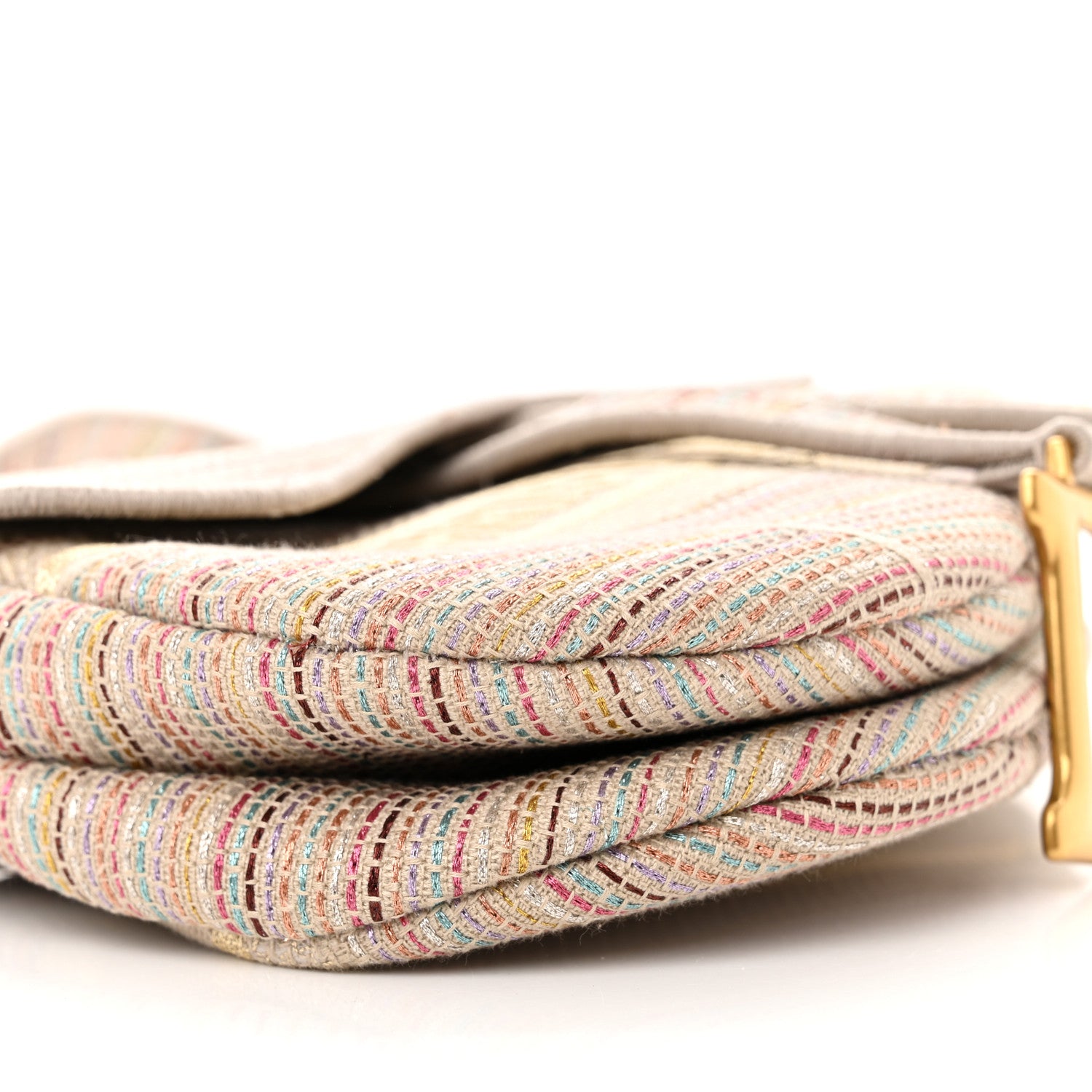 Christian Dior Canvas Embroidered Stripes Saddle Bag Beige Multicolor 9 of 14
