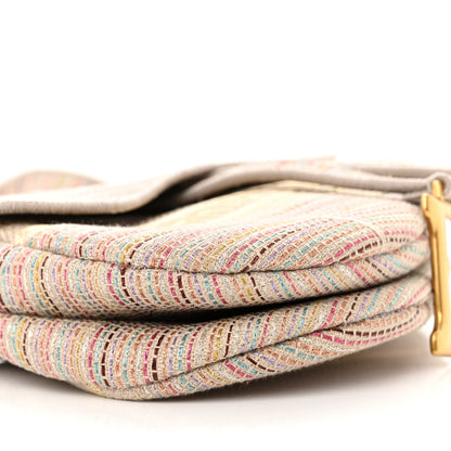 Christian Dior Canvas Embroidered Stripes Saddle Bag Beige Multicolor 9 of 14