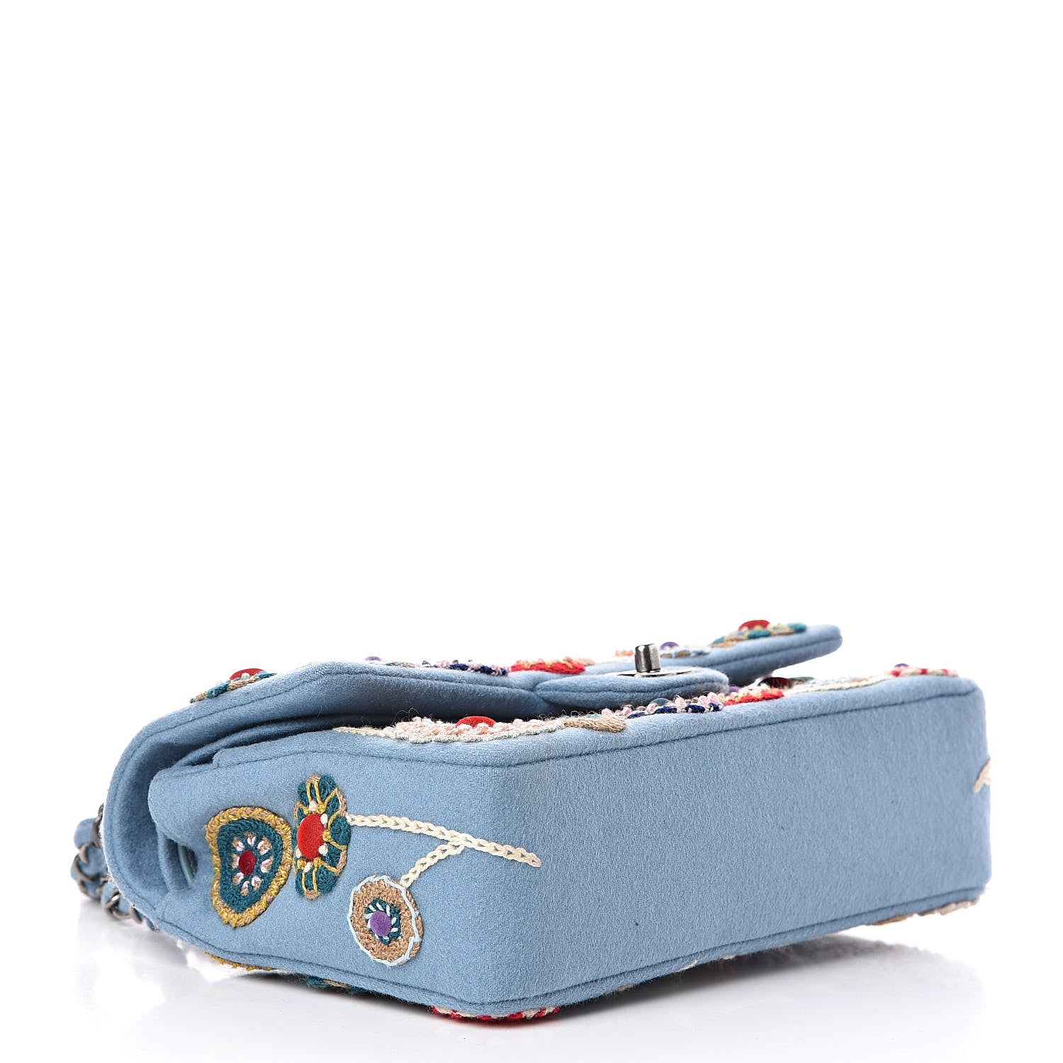 Chanel Felt Flower Embroidered Medium Double Flap Blue Multicolor 4 of 13