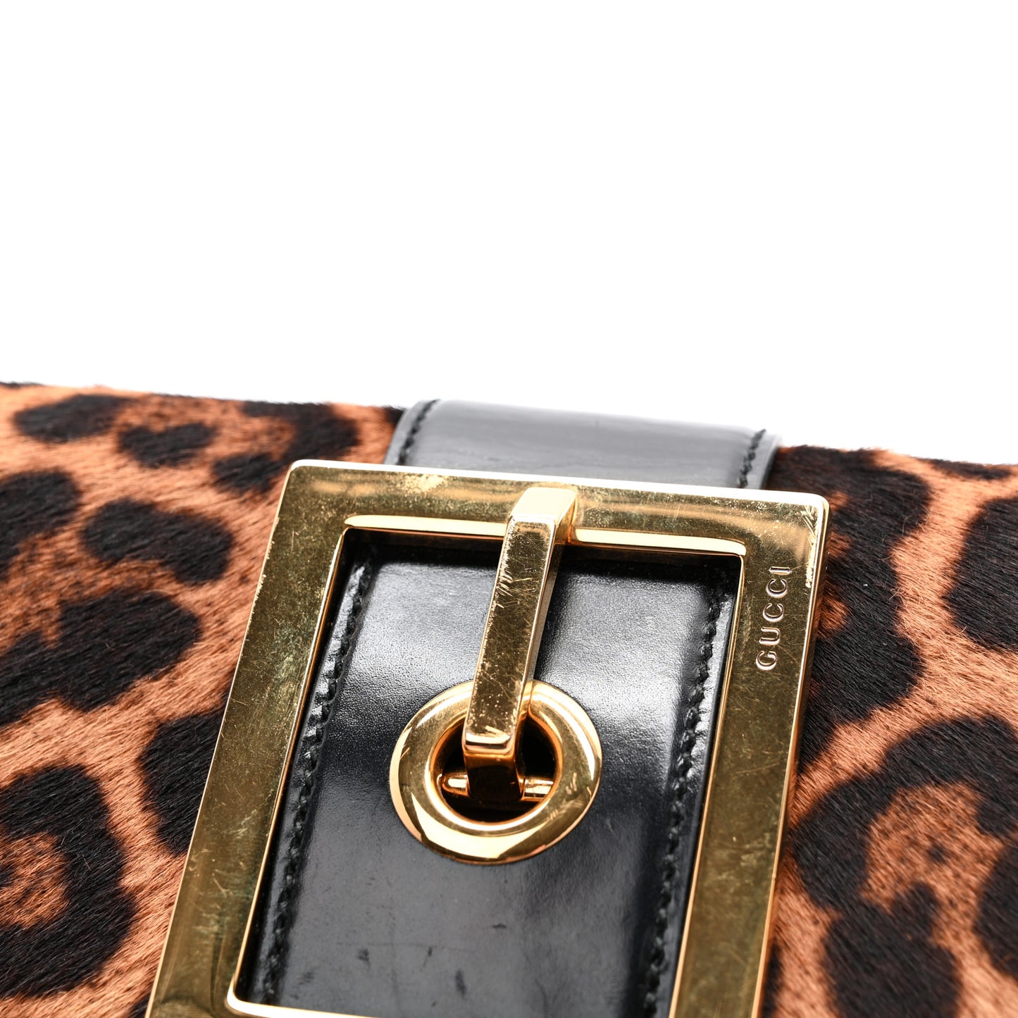 Calf Hair Jaguar Printed Small Lady Buckle Clutch Black