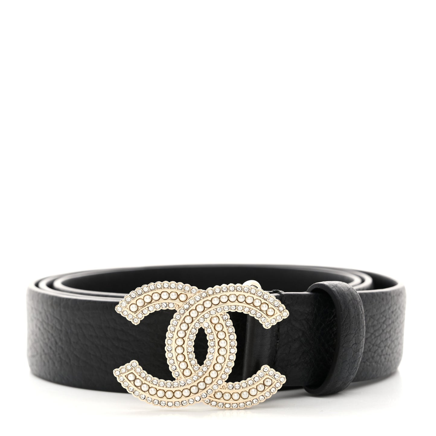 Calfskin Pearl Crystal CC Belt 80 32 Black