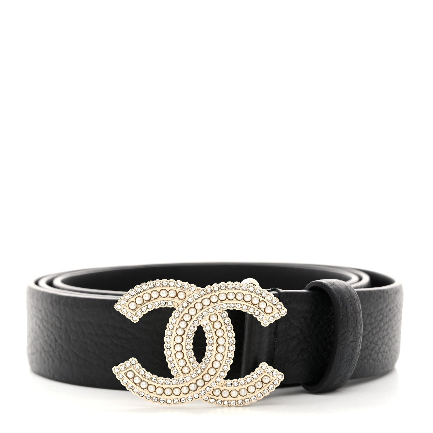 Chanel Calfskin Pearl Crystal CC Belt 80 32 Black 1 of 7