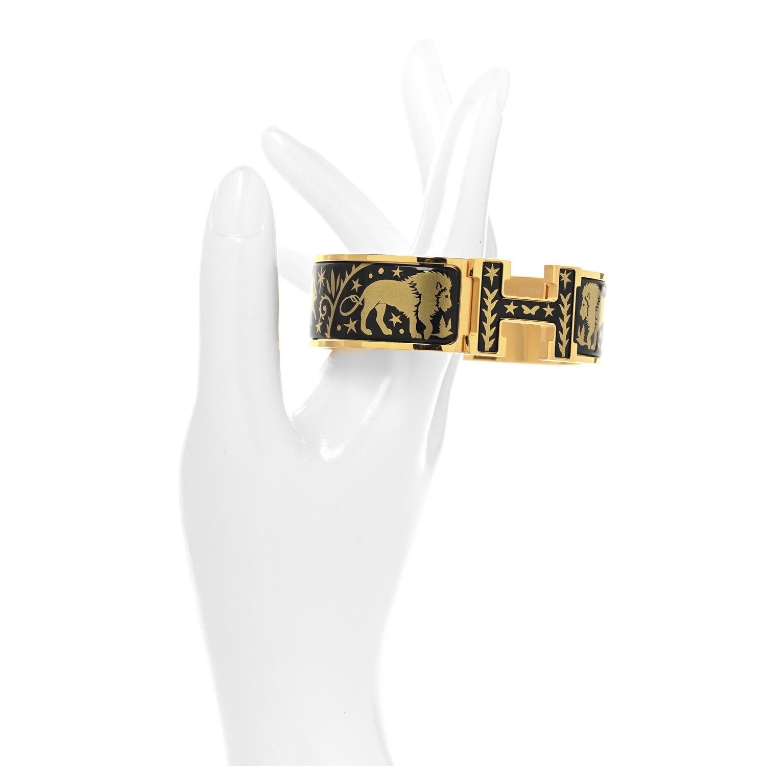 Hermes Enamel Printed Wide Clic Clac H Bracelet GM Black Gold 2 of 4