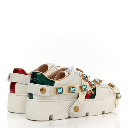 Gucci Calfskin Removable Crystals Bee Embroidered Ace Platform Sneakers 35 White 4 of 12